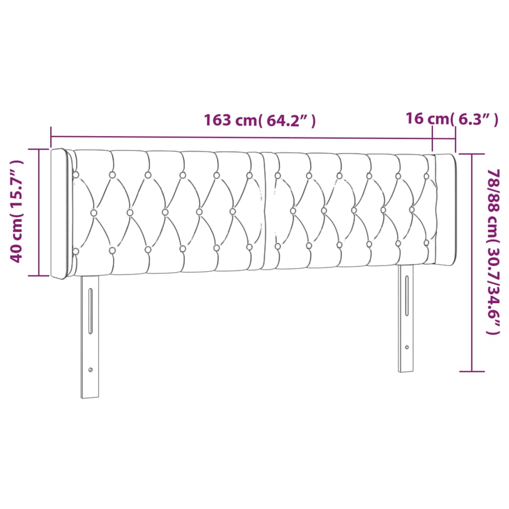 Sänggavel LED ljusgrå 163x16x78/88 cm tyg