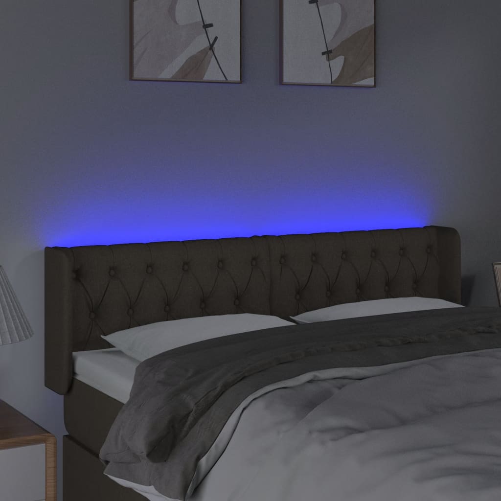 Sänggavel LED taupe 163x16x78/88 cm tyg