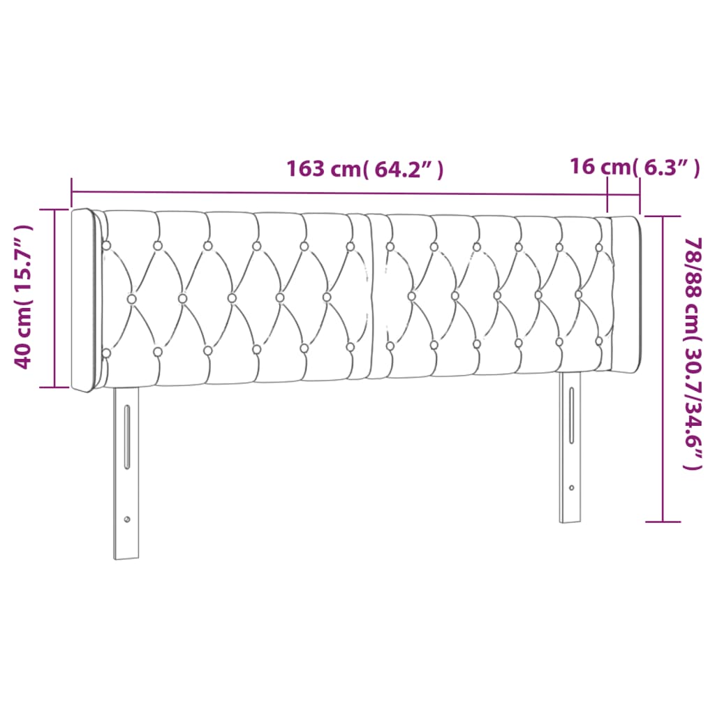 Sänggavel LED taupe 163x16x78/88 cm tyg