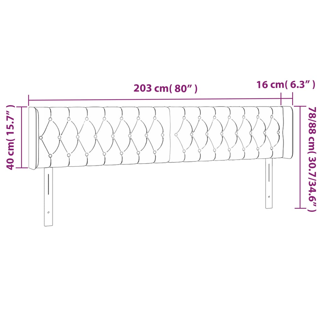 Sänggavel LED ljusgrå 203x16x78/88 cm tyg