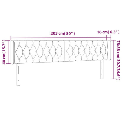 Sänggavel LED ljusgrå 203x16x78/88 cm tyg