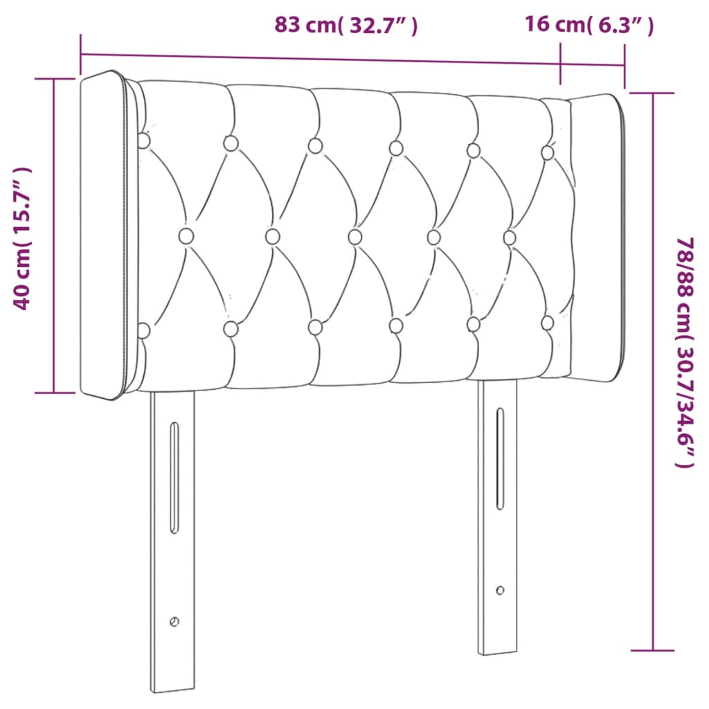 Sänggavel LED mörkblå 83x16x78/88 cm sammet