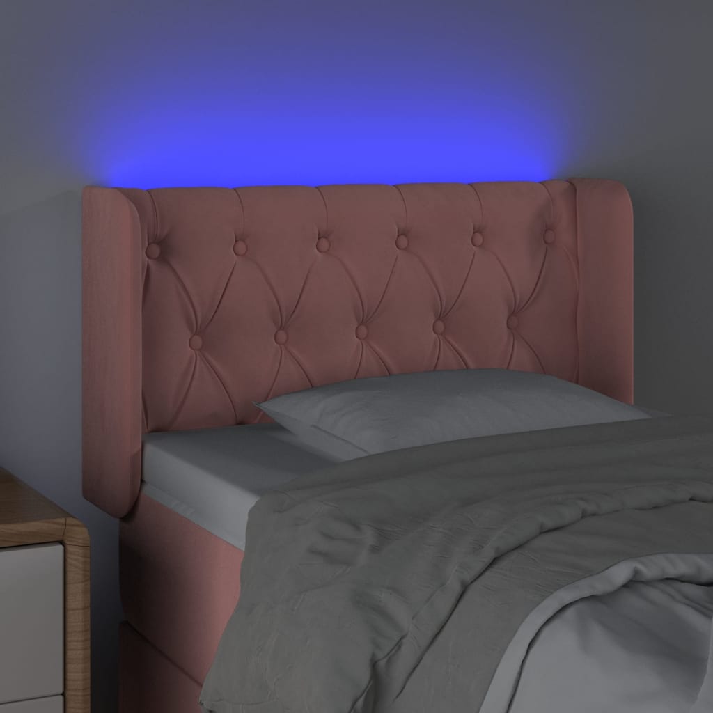 Sänggavel LED rosa 83x16x78/88 cm sammet