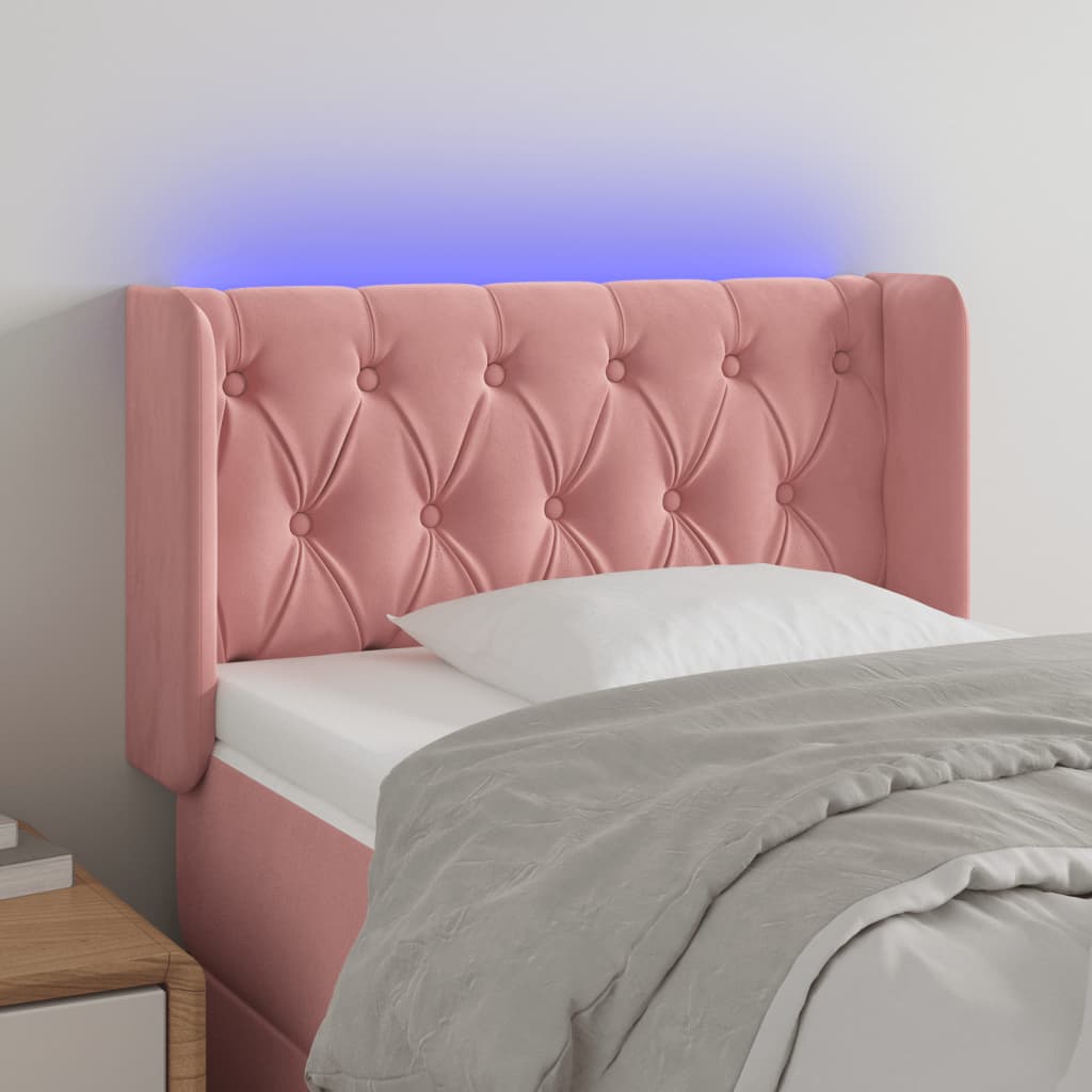 Sänggavel LED rosa 83x16x78/88 cm sammet