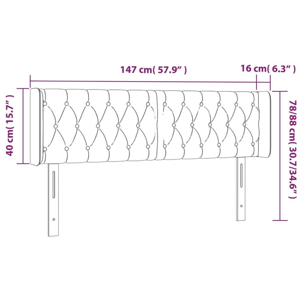 Sänggavel LED ljusgrå 147x16x78/88 cm sammet