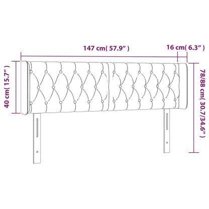 Sänggavel LED ljusgrå 147x16x78/88 cm sammet