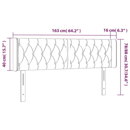 Sänggavel LED ljusgrå 163x16x78/88 cm sammet