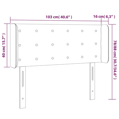 Sänggavel LED ljusgrå 103x16x78/88 cm tyg