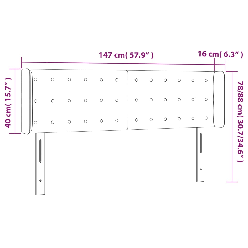 Sänggavel LED ljusgrå 147x16x78/88 cm tyg