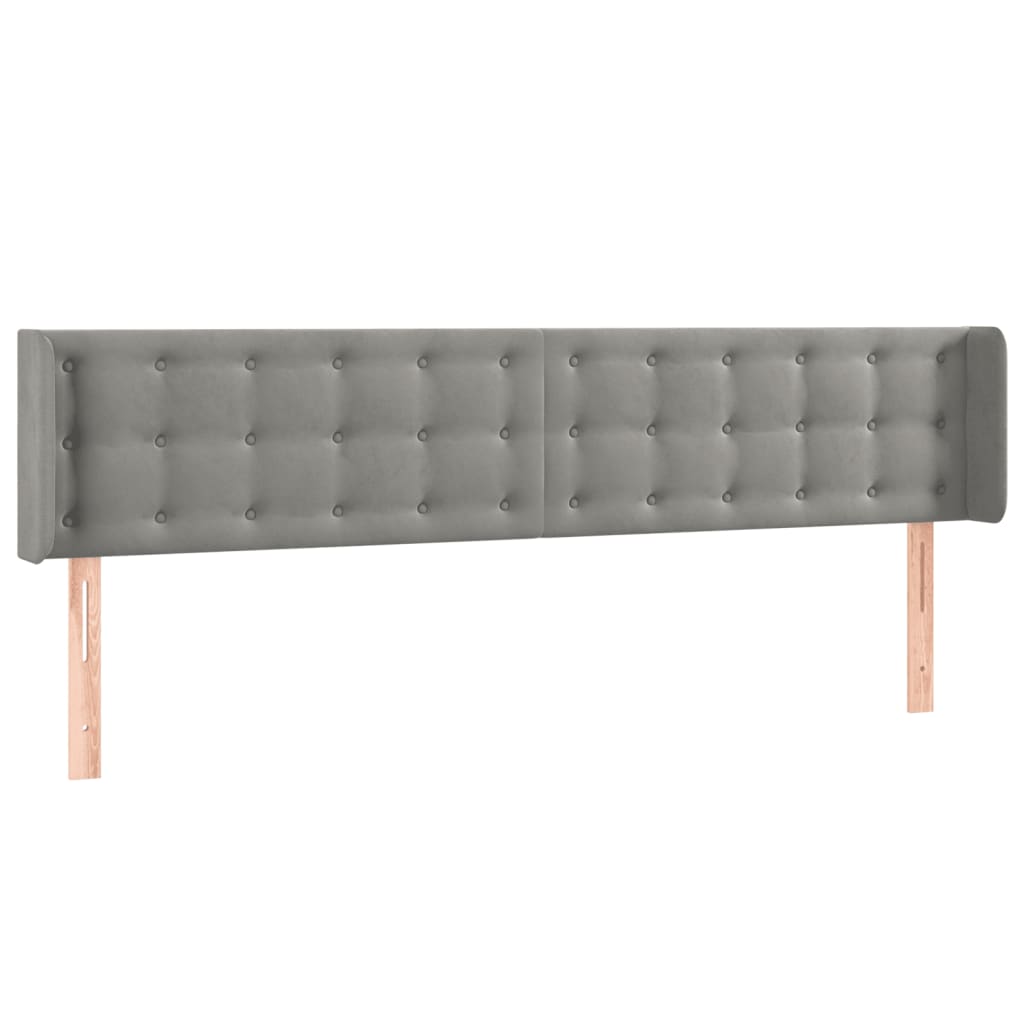 Sänggavel LED ljusgrå 163x16x78/88 cm sammet