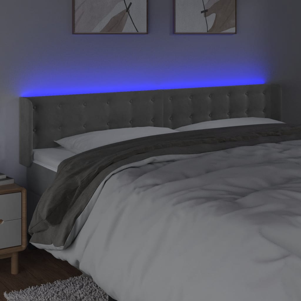 Sänggavel LED ljusgrå 203x16x78/88 cm sammet