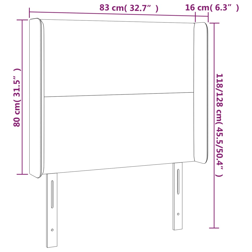 Sänggavel LED ljusgrå 83x16x118/128 cm tyg