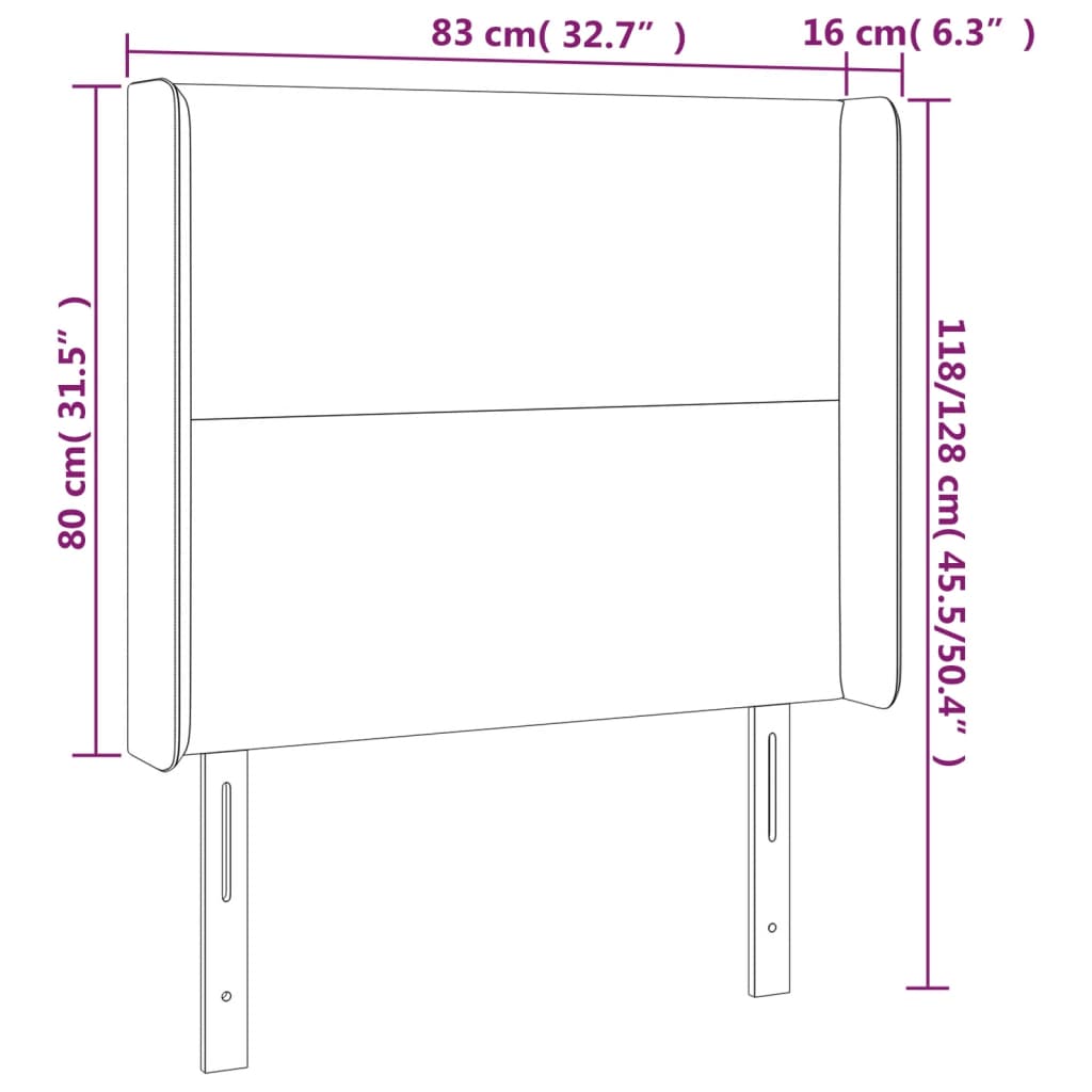 Sänggavel LED mörkgrå 83x16x118/128 cm tyg