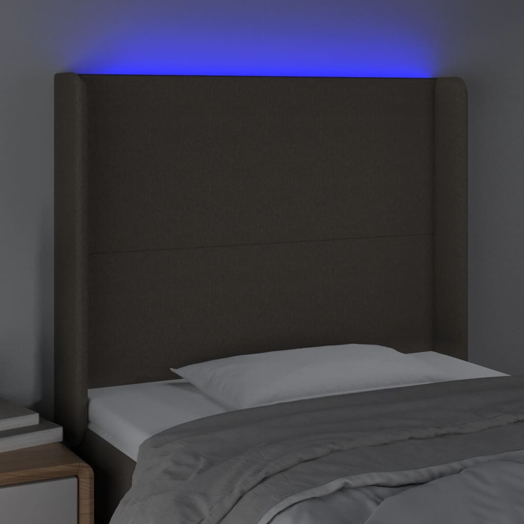 Sänggavel LED taupe 93x16x118/128 cm tyg