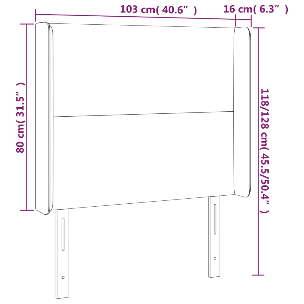 Sänggavel LED ljusgrå 103x16x118/128 cm tyg