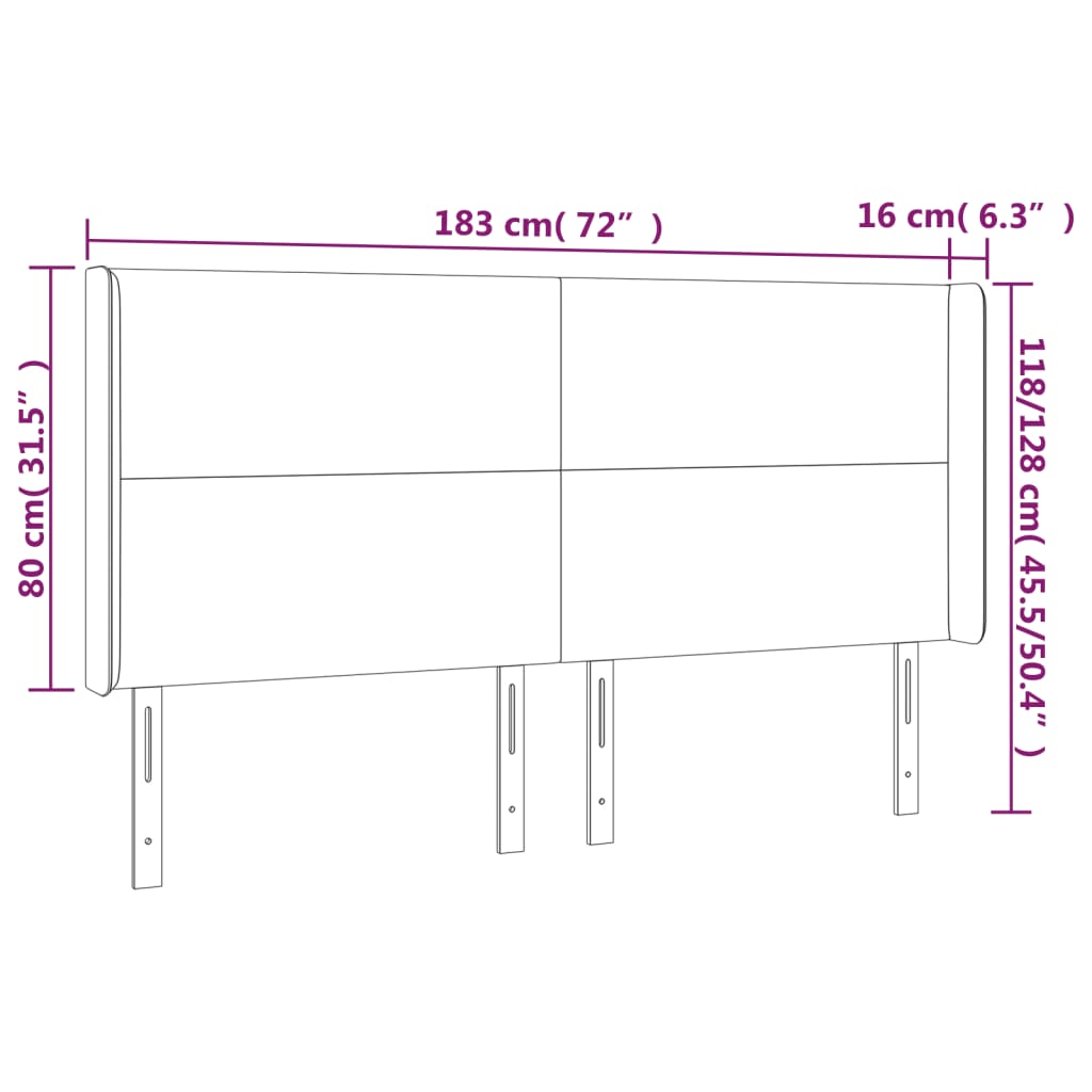 Sänggavel LED ljusgrå 183x16x118/128 cm tyg