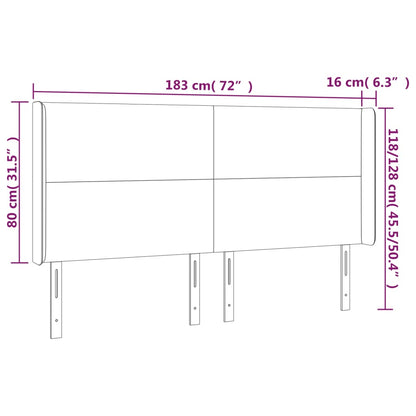 Sänggavel LED ljusgrå 183x16x118/128 cm tyg