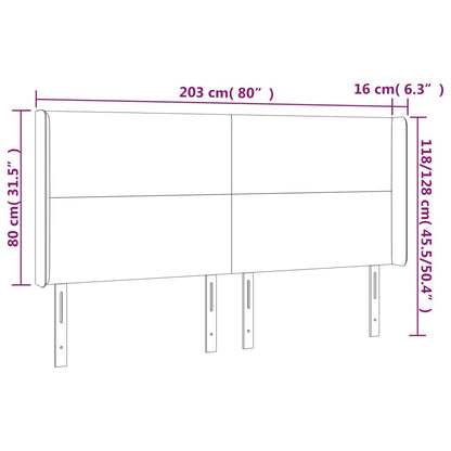 Sänggavel LED ljusgrå 203x16x118/128 cm tyg