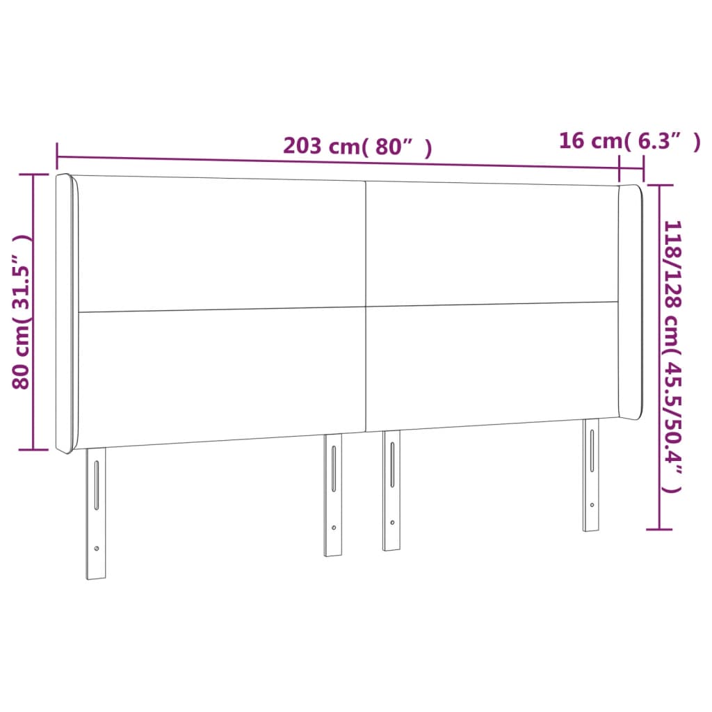 Sänggavel LED svart 203x16x118/128 cm tyg