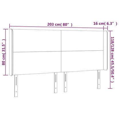 Sänggavel LED svart 203x16x118/128 cm tyg