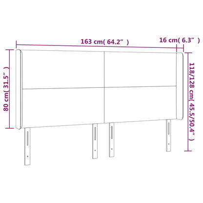 Sänggavel LED ljusgrå 163x16x118/128 cm sammet