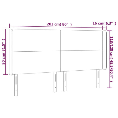 Sänggavel LED ljusgrå 203x16x118/128 cm sammet