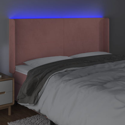 Sänggavel LED rosa 203x16x118/128 cm sammet