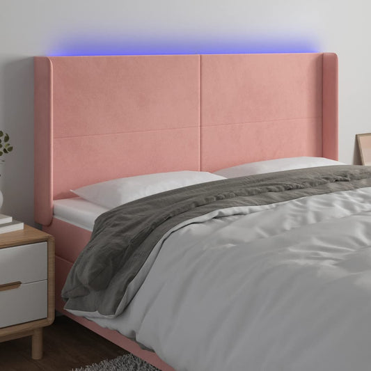 Sänggavel LED rosa 203x16x118/128 cm sammet