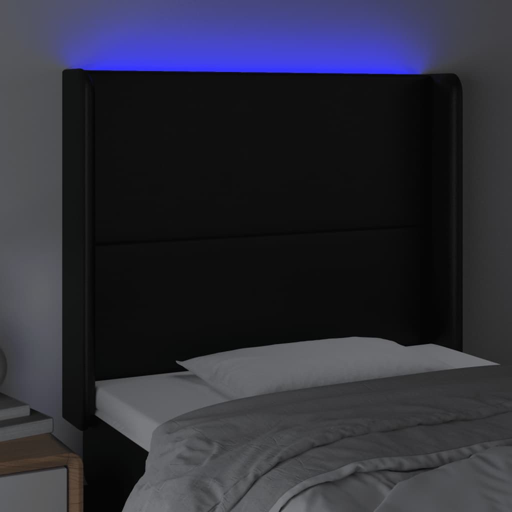 Sänggavel LED svart 93x16x118/128 cm konstläder