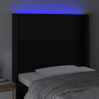 Sänggavel LED svart 103x16x118/128 cm konstläder