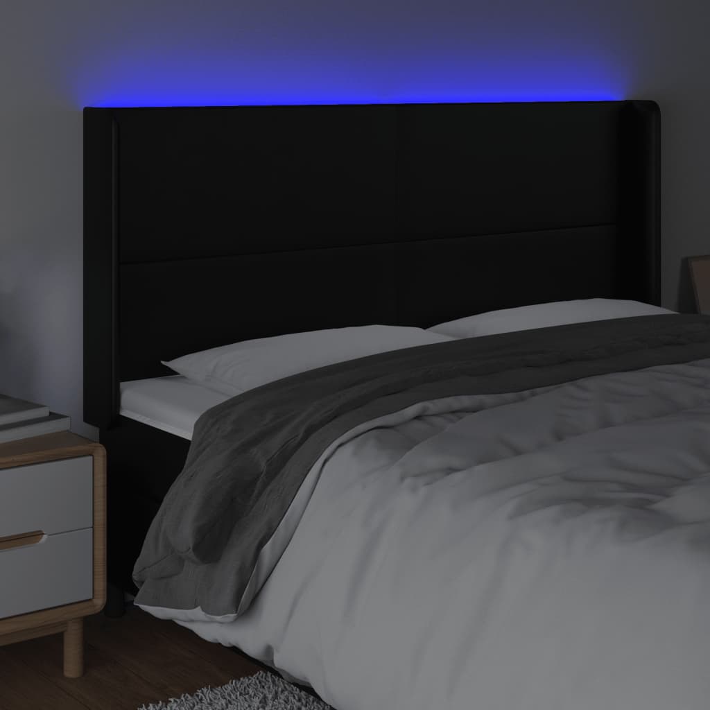 Sänggavel LED svart 183x16x118/128 cm konstläder