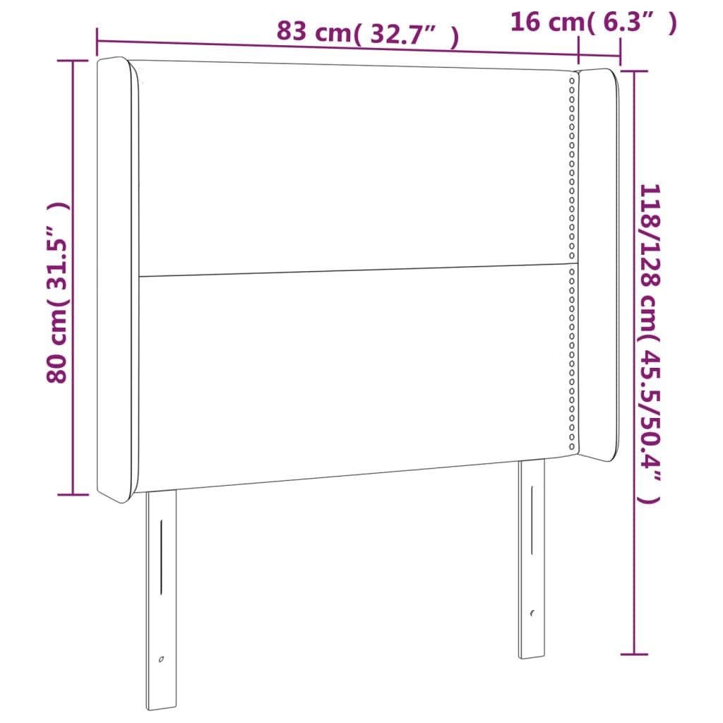 Sänggavel LED svart 83x16x118/128 cm tyg