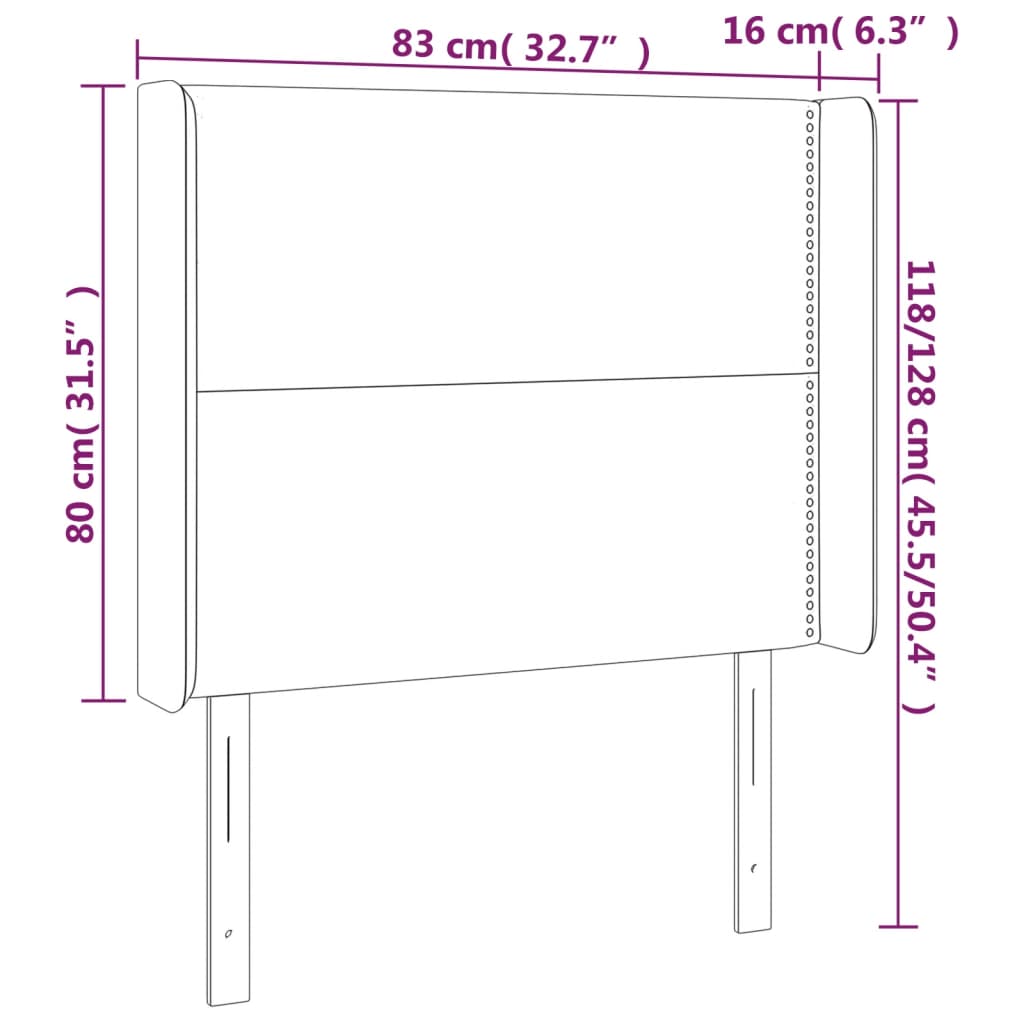 Sänggavel LED taupe 83x16x118/128 cm tyg