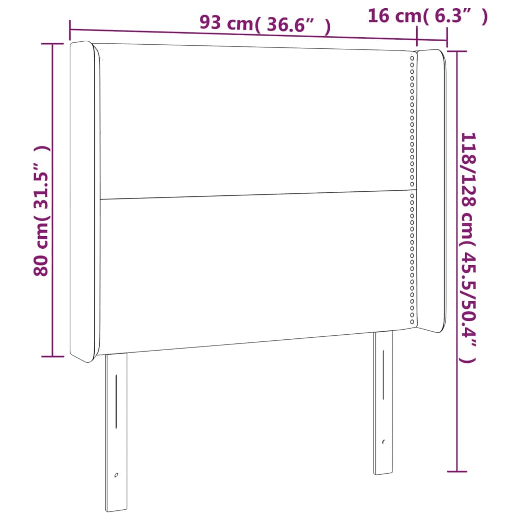 Sänggavel LED ljusgrå 93x16x118/128 cm tyg