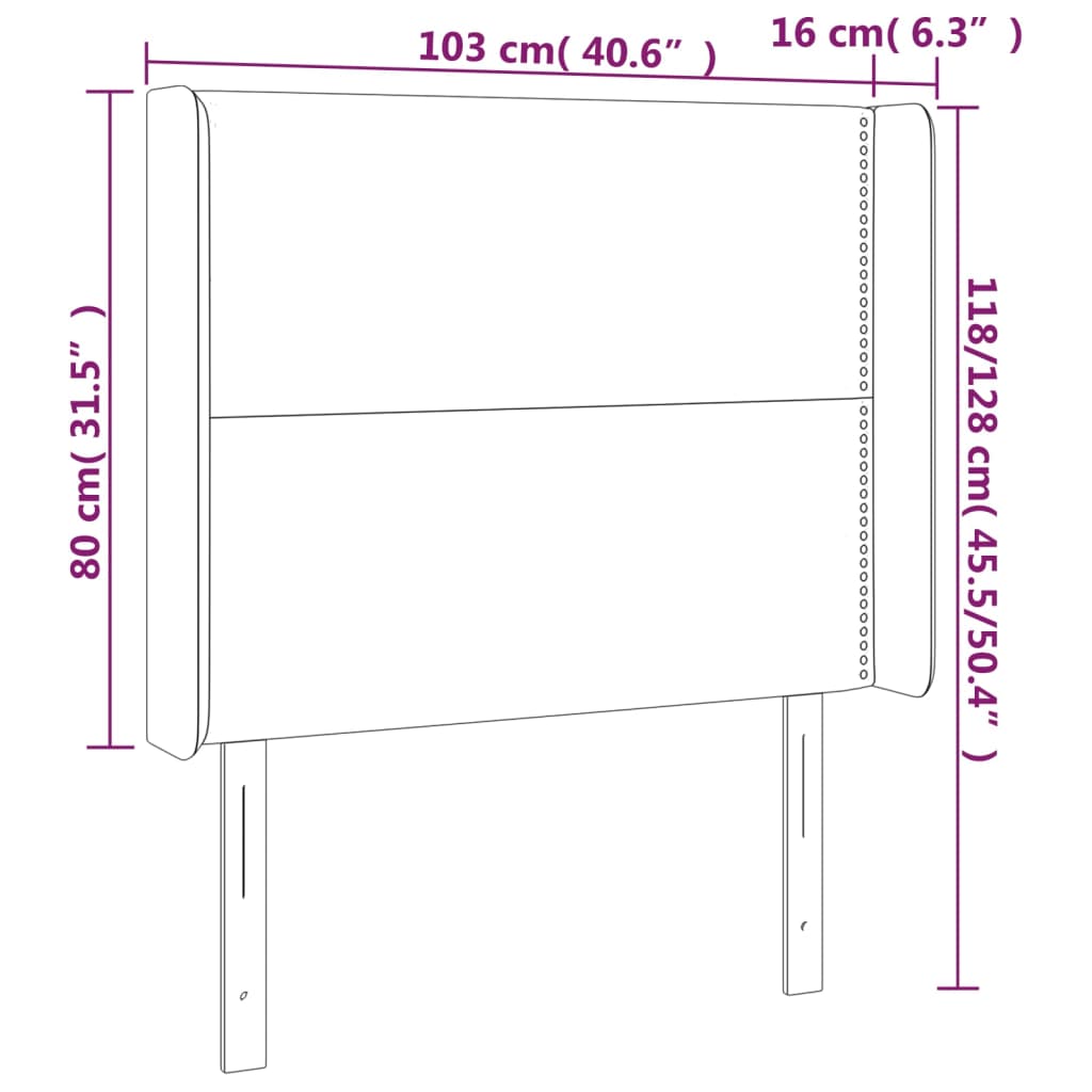 Sänggavel LED svart 103x16x118/128 cm tyg