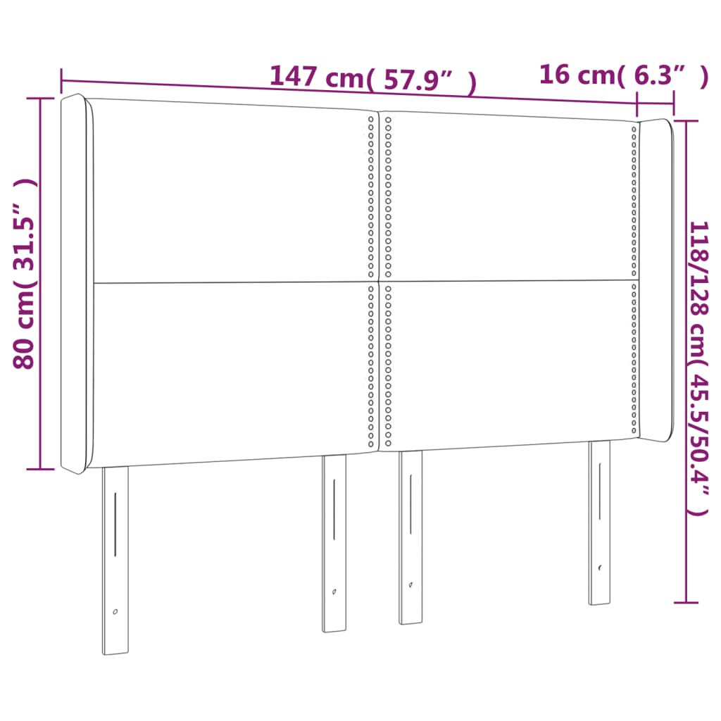 Sänggavel LED blå 147x16x118/128 cm tyg