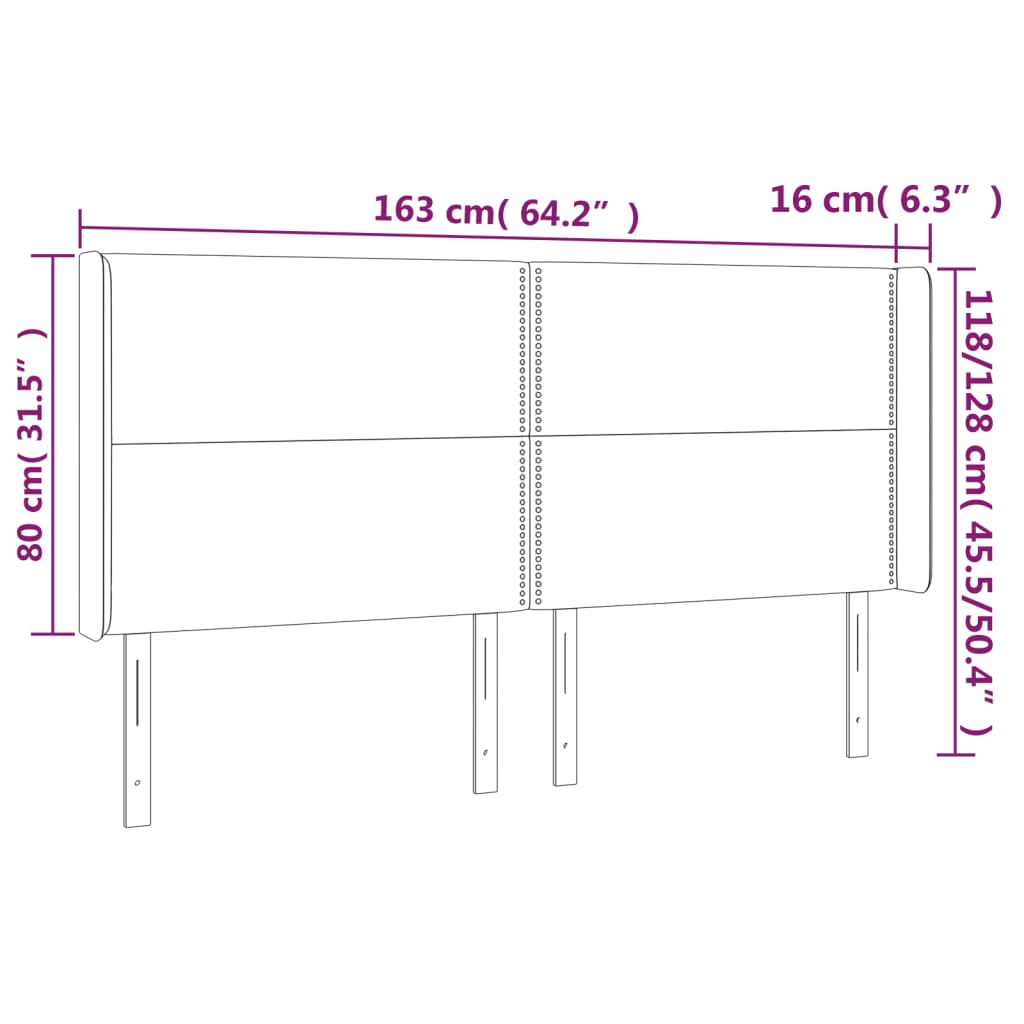 Sänggavel LED ljusgrå 163x16x118/128 cm tyg