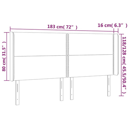 Sänggavel LED ljusgrå 183x16x118/128 cm tyg