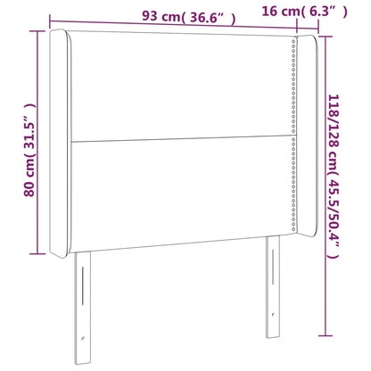 Sänggavel LED ljusgrå 93x16x118/128 cm sammet