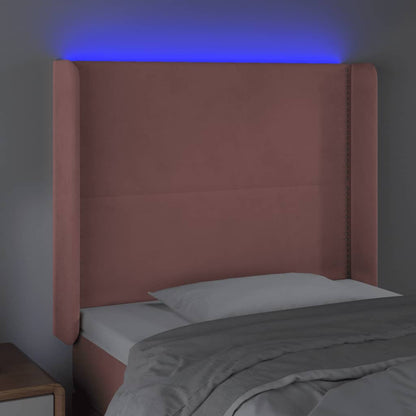 Sänggavel LED rosa 93x16x118/128 cm sammet