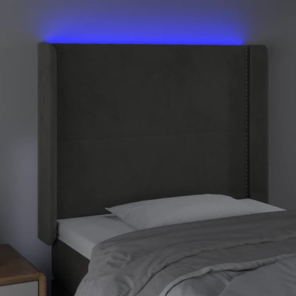 Sänggavel LED mörkgrå 103x16x118/128 cm sammet