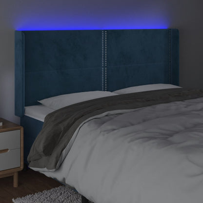 Sänggavel LED mörkblå 203x16x118/128 cm sammet