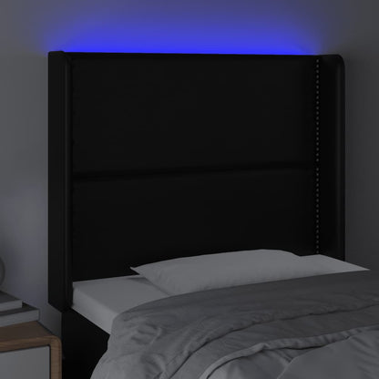 Sänggavel LED svart 93x16x118/128 cm konstläder