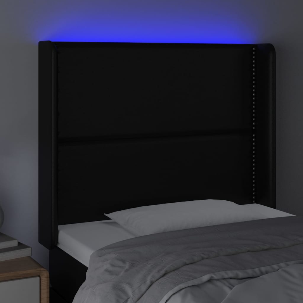 Sänggavel LED svart 103x16x118/128 cm konstläder