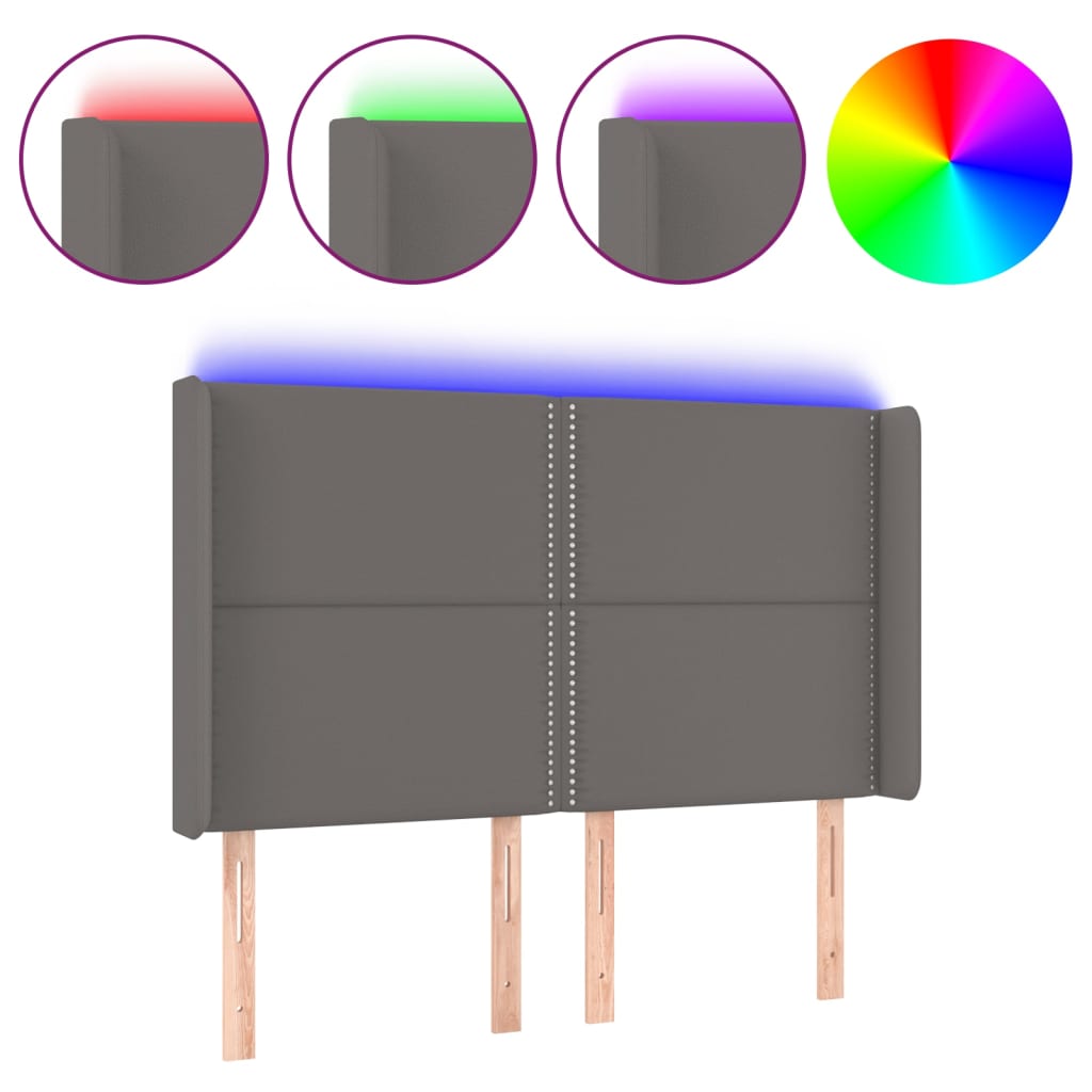 Sänggavel LED grå 147x16x118/128 cm konstläder