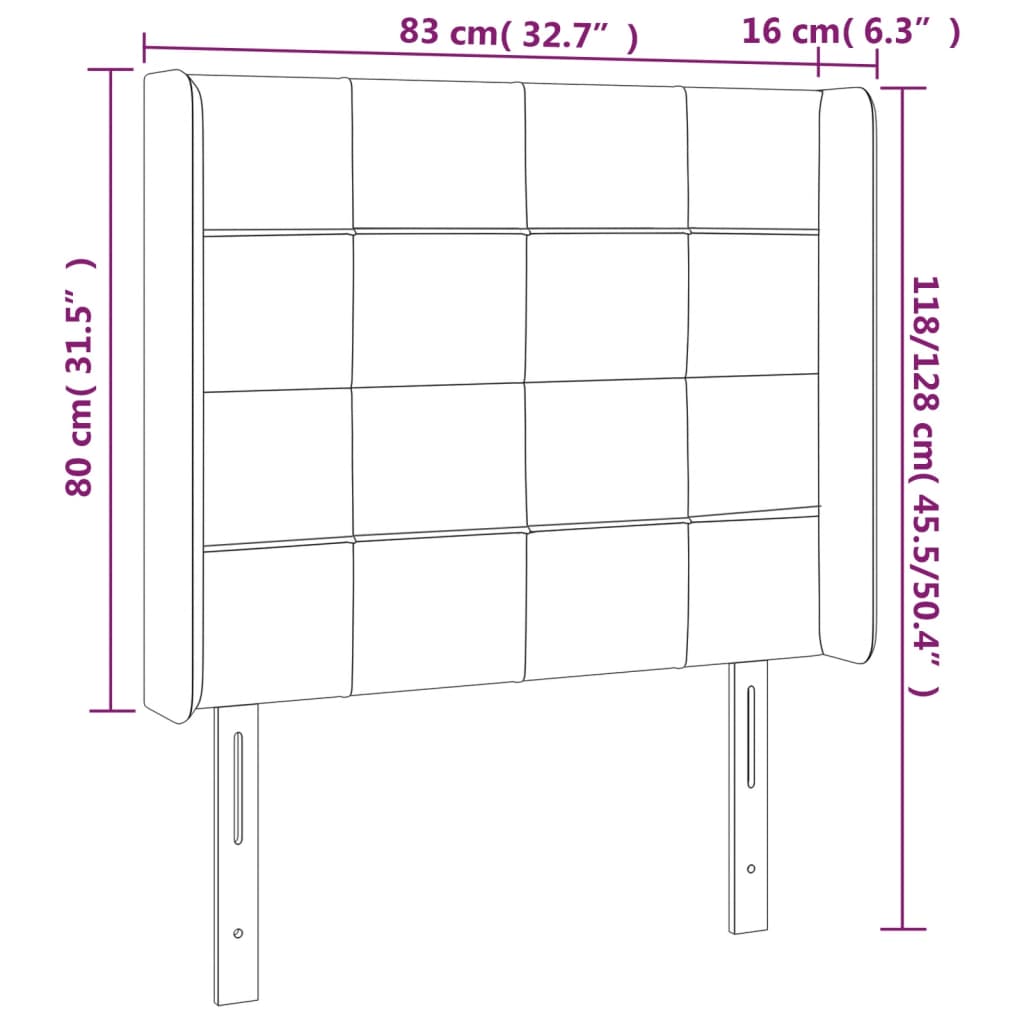 Sänggavel LED ljusgrå 83x16x118/128 cm tyg