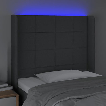 Sänggavel LED mörkgrå 83x16x118/128 cm tyg