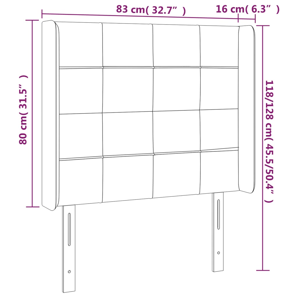 Sänggavel LED taupe 83x16x118/128 cm tyg