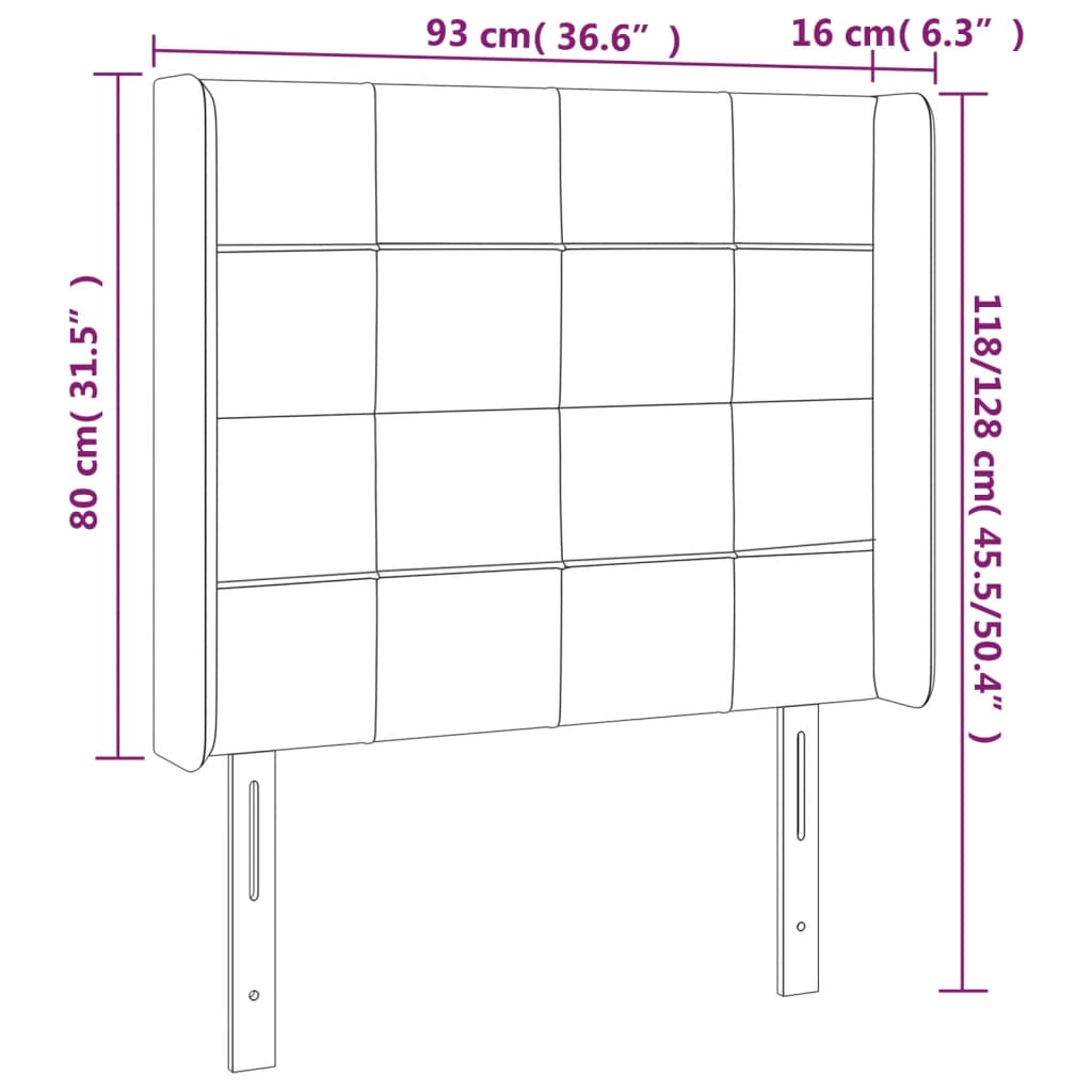 Sänggavel LED mörkgrå 93x16x118/128 cm tyg