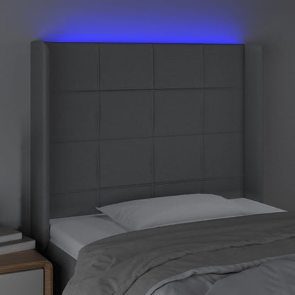 Sänggavel LED ljusgrå 103x16x118/128 cm tyg